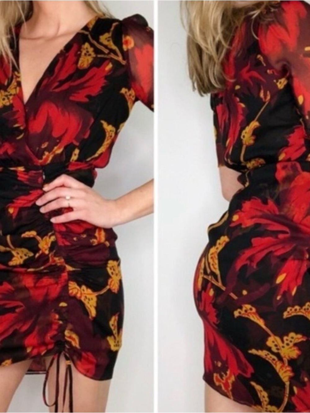 Diane von Furstenberg Kelda Silk Ruched Floral Mini Dress SIZE 2